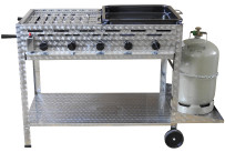 Profi-Gasgrill 5 flammig, fahrbar, mit 1/2 Rost und 1/2 Pfanne