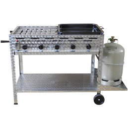 Profi-Gasgrill 5 flammig, fahrbar, mit 1/2 Rost und 1/2 Pfanne